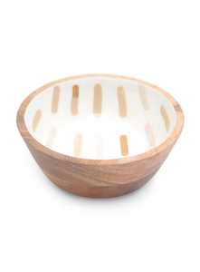 Tazón de madera de esmalte azul y blanco rústico de Acacia para servir frutas, aperitivos o postres - Product Image 4