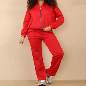 Conjunto Deportivo Casual de Invierno para Mujer con Cremallera, Transpirable, de Secado Rápido, de 2 Piezas, Estilo Bomber, Holgado, Informal, con Estampado Sólido - Product Image 2