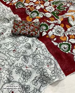 Women's Adults Linen Saree with Allover Aari <b>Mirror</b> and Cotton Tassles Indian Made-in Stock - Product Image 2