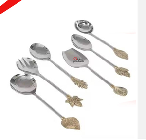 Cubiertos con acabado de plata de acero inoxidable de metal de última apariencia con mango de diseño floral para restaurante y bar de hotel - Product Image 5