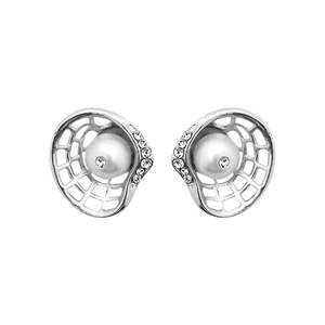 Pendientes de tuerca geométricos de moda Kriaa 1313802 piedra austriaca y ópalo diamante plata rodio plateado para fiesta Material principal de latón - Product Image 1