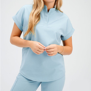 Uniforme Médico para Enfermeras, Conjunto de Blusa de Manga Corta y Pantalones Rectos, Cómodo, Elástico, de Spandex y Poliéster, Uniforme de Hospital - Product Image 4