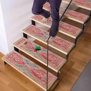 Alfombra Moderna Estampada, Diseño Kilim, Verde y Naranja, Fácil de Limpiar, Goblen - Product Image 2