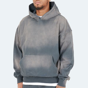 Sweat à capuche vintage pour homme en coton lourd délavé au soleil, de haute qualité, personnalisé par OEM, avec un motif 3D en relief - Product Image 3