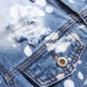 Veste en jean à boutons fabriquée en usine, style vieilli solide avec lavage de pierre, veste en jean OEM à bas prix pour la saison d'automne - Product Image 4