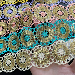 Stile etnico in pizzo solubile in acqua accessori di abbigliamento con 22 colori 4.5cm codice a barre con paillettes per stili di moda - Product Image 2