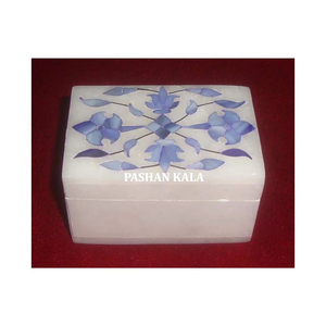 งานทำด้วยมือใหม่ของหินอ่อนสีขาวที่มีการตกแต่งที่ดีรูปสี่เหลี่ยมผืนผ้าแม่ของไข่มุกสีฟ้าออกแบบดอกไม้เครื่องประดับกล่องของขวัญ - Product Image 1