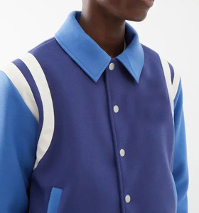 Chaqueta universitaria de lana con cinta mágica de diferentes colores con parche bordado de chenilla cambiable con mangas de cuero personalizadas para hombre - Product Image 3