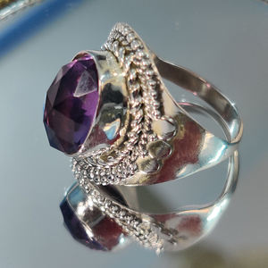 Exquisito rosecut facetado amatista natural anillo de plata ovalado piedra preciosa anillo de boda y fiesta - Product Image 2