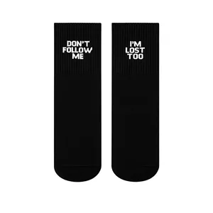 Black Breathable Tennis <b>Socks</b> with 'Don't Follow Me' Text for Daily Use - Product Image 1