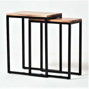 Marco de metal rústico industrial Mesa de Bar de cocina Minimalista High Top Long Narrow Rectangular Mesa de comedor de madera para uso doméstico - Product Image 6