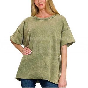 Camisetas de mujer de lavado ácido con cuello redondo de alta calidad Jersey de manga corta de Pakistán-Venta al por mayor - Product Image 3