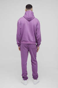 Ensemble de survêtement à capuche surdimensionné violet personnalisé avec logo, unisexe, lourd, 100% coton, sweat-shirt à capuche et jogging, vêtements chauds - Product Image 3