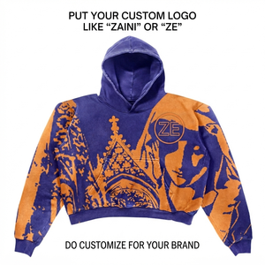Sudadera con Capucha Premium de Felpa Suave de Algodón y Poliéster de 320 GSM, Color Morado y Naranja, con Logotipo Personalizado Serigrafiado - Product Image 1