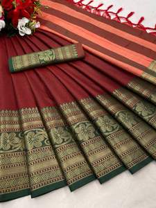 New Latest Aura Soft Cotton Silk with Broad Contrast <b>Saree</b> Jacquard Border with Jacquard <b>Blouse</b> - Product Image 2