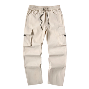 Pantalones Jogger Cargo Beige para Hombre, Cintura Elástica con Cordón, Múltiples Bolsillos, Estilo Casual, Utilitario, Pierna Recta, Pantalones de Trabajo, Ropa para Exteriores - Product Image 3
