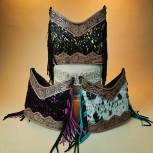 Sac à bandoulière en cuir véritable métallisé avec franges en fourrure Sac à bandoulière en cuir sculpté à la main avec pompon Boho Sac à bandoulière pour femmes Sacs à main en cuir occidental - Product Image 3