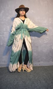 กิโมโนยาวมัดย้อมสำหรับผู้หญิงดีไซน์ใหม่2025ย้อมสีสะกดลายชายหาดทรงหลวมใส่สบายคลุมชายหาดมีกระเป๋าดีไซน์ใหม่ - Product Image 6