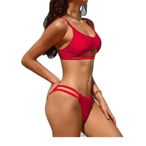 Nouveau maillot de bain noir uni sexy, été, respirant, polyester/nylon, taille élastique, séchage rapide, durable, impression de logo personnalisée - Product Image 1