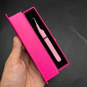 Pinzas para pestañas injertadas con caja, acero inoxidable sostenible, ángulo de 90 /45 grados, pinzas para extensión de pestañas recubiertas de Color personalizado - Product Image 6