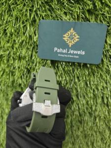 <b>Mens</b> Luxury Analog Glass Crystal <b>Stainless</b> <b>Steel</b> Green Rubber Band Watch Round Dial for Elegant Everyday Style - Product Image 3