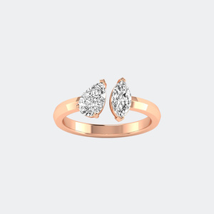 Anillo Toi Et Moi con Corte Marquesa y Pera de 1.30CTW, Diamante Cultivado en Laboratorio, Color D E F, Claridad VVS VS, Oro Blanco, Oro Rosa, Joyería Fina para Mujer - Product Image 2