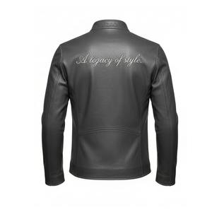 Veste de motard en cuir véritable noir pour homme, coupe ajustée, fermeture éclair, respirante, avec logo sur le devant, pour l'hiver - Product Image 2