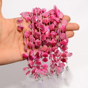 ลูกปัดมูนสโตนเคลือบสีชมพูมูนสโตนลูกปัดรูปทรงแฟนซีลูกปัดพลอยสีชมพูเหลี่ยมเพชรพลอยสำหรับทำเครื่องประดับ - Product Image 2