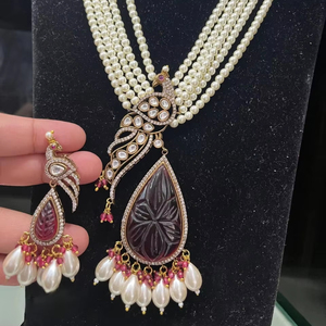 Conjunto de Collar y Aretes Polki de Diseño de Alta Calidad Chapado en Oro Antiguo, Regalo de Boda, Celebraciones, Hecho a Mano en Latón para Novia - Product Image 1