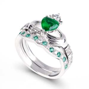 Jeulia <b>Crown</b> Heart Cut Sterling Silver Claddagh Wedding <b>Ring</b> Set - Product Image 3