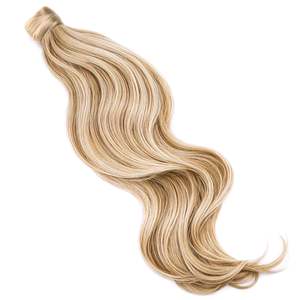 Extensions de cheveux humains queue de cheval à cordon de serrage, ondulations aquatiques, blond bronzé et mèches blond platine # 27/60 - Product Image 1