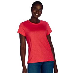 Camisetas de talla grande para mujer de Color sólido a precio barato, camisetas con cuello redondo de Color rojo con estilo de diseño personalizado para mujer - Product Image 3