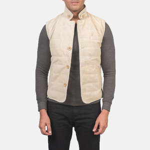 Tony <b>Men's</b> Off-<b>White</b> Suede <b>Vest</b> Casual Windproof Polyester Knitted Fabric Embroidered Custom Logo Cotton Filling for Summer Work - Product Image 1