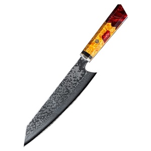 Venta al por mayor personalizado de calidad superior OEM ODM servicio hoja de acero al carbono mango de acero de Damasco resina de madera cuchillo de Chef japonés - Product Image 6