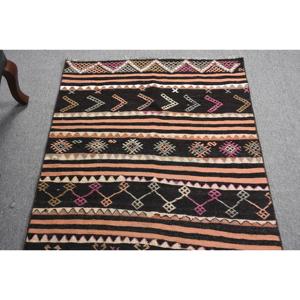 3x10.9 ft Rug, Vintage Turkish Rug, Black <b>Brown</b> Patchwork <b>Wool</b> Rug - Product Image 4