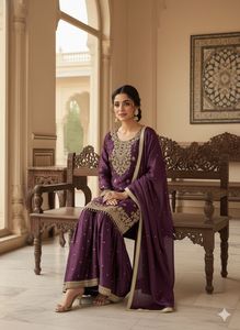 Conjunto Sharara de Diseño Indio-Pakistaní, Hermoso y Elegante, en Tela de Seda, para Bodas, Fiestas y Eventos Tradicionales - Product Image 2