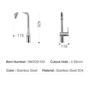 Rubinetto da Cucina Tradizionale HIGOLD BN1.0 a Leva Singola, Finitura Spazzolata in Acciaio Inox, Girevole per Acqua Calda/Fredda - Product Image 4