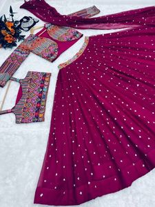 Lehenga – chemisier sans manches avec veste et tissu imitation Georgette Dupatta, tenue de soirée et de mariage - Product Image 5