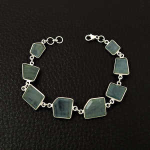 Conjunto de bisel Pulsera étnica de piedras preciosas con piedras preciosas aguamarina elaboradas a partir de 925 Joyería unisex bohemia de plata esterlina sólida - Product Image 2