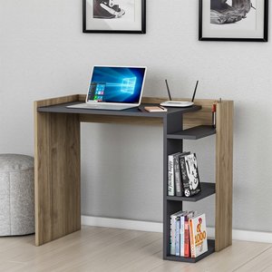Bureau d'ordinateur extensible moderne en bois grainé avec étagère de rangement pour chambre à coucher et bureau à domicile - Product Image 4
