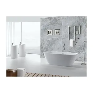 Bañera de mármol independiente de grado hotelero, escurridor de diseño tradicional de piedra acrílica y resina de hormigón cultivado para estilo de remojo - Product Image 1