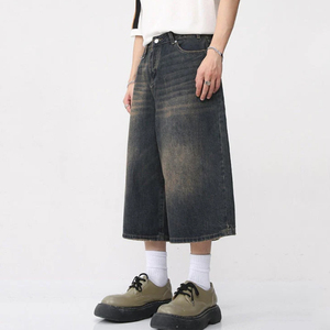 Streetwear d'été vintage Short en jean pour homme Jorts personnalisés Baggy en détresse coton lavé foncé brodé Jeans légers décorés - Product Image 3