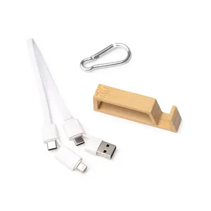 Cavo di Ricarica USB Personalizzato 4-in-1 Kento Bamboo per Gadget Promozionali - Product Image 2