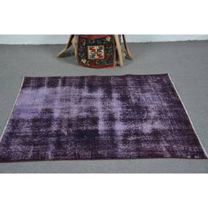 Tapis Turc Vintage Moderne Violet 3.5 X 4.7ft Laine Faite à la Main Patchwork Design Grand Rectangle Forme pour Couloir Chevet Latex - Product Image 3