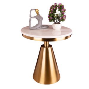 Table d'appoint plaquée cuivre avec dessus en marbre Table d'extrémité en métal personnalisée tendance élégante pour l'utilisation de décor d'hôtel de salon à la maison - Product Image 1