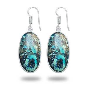 Boucles d'oreilles pendantes en argent massif plaqué laiton de haute qualité, pierres précieuses azurite de forme mixte, fabrication artisanale, bijoux fins pour elle - Product Image 5