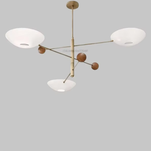 Luxury Mid Century Sputnik Chandelier Brass Combination 3 <b>Light</b> Adjustable Height Ceiling <b>Light</b> Black Bowl Shades Modern Style - Product Image 3