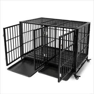 狗板条箱，带分隔板，适用于大狗重型宠物笼，适用于2个中小型防逃金属笼