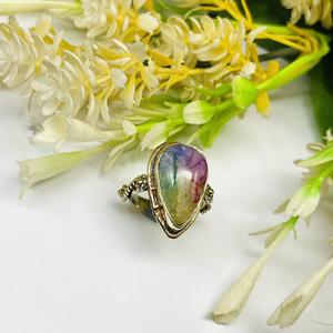 Arc-en-ciel Solaire Quartz Druzy Anneau 925 Bague En Argent Sterling Anneaux Réglables Bijoux Faits À La Main Original Gemstone Anneau Argent - Product Image 2