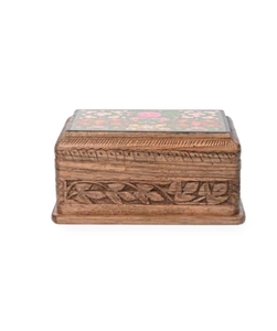 Walnut Wood Carved Secret Lock Storage Box with Paper Mache Design on Top 6 inches jewellery organizer gift box for woman - Product Image 5